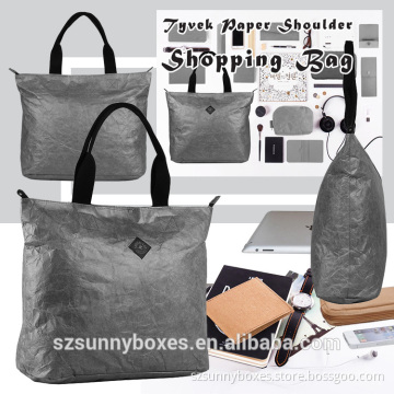 Fashionable Design Tyvek Paper Tote Travel Handbag With Zipper For Ladies